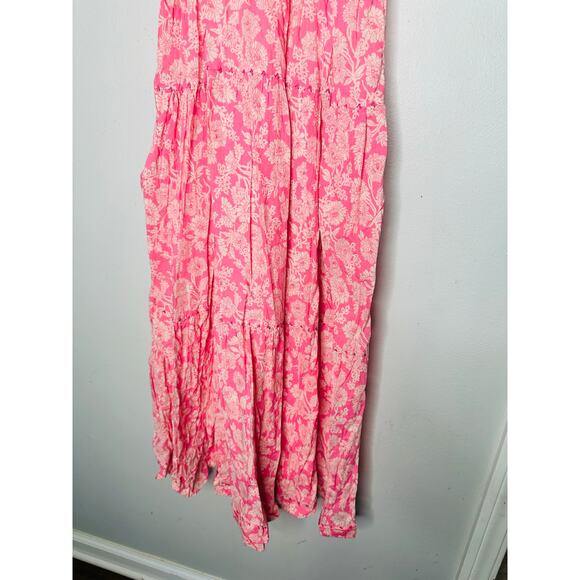 THE GREAT Pink Floral Tiered The Whipstitched Plumeria Midi Dress Size 1 - Picture 7 of 12